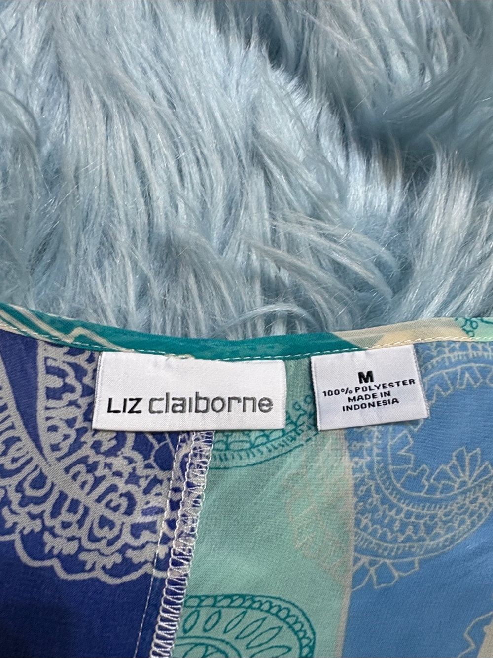Liz Claiborne Blue, Teal & Green Paisley Sheer Blouse sz M - Picture 6 of 7